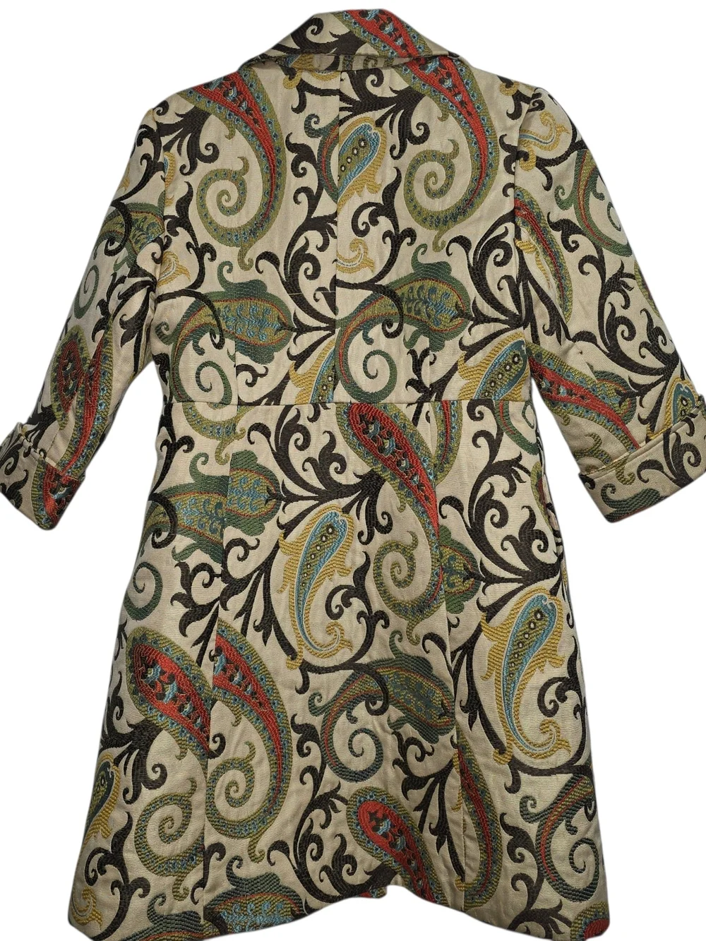 3 Sisters Paisley Tapestry Coat Jacket Medium Blue Button Lined Boho Chic